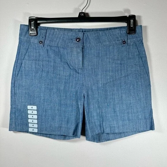 Issac Mizrahi Shorts Tailored Chambray Cotton Denim blue short size 4 women’s - Picture 3 of 10